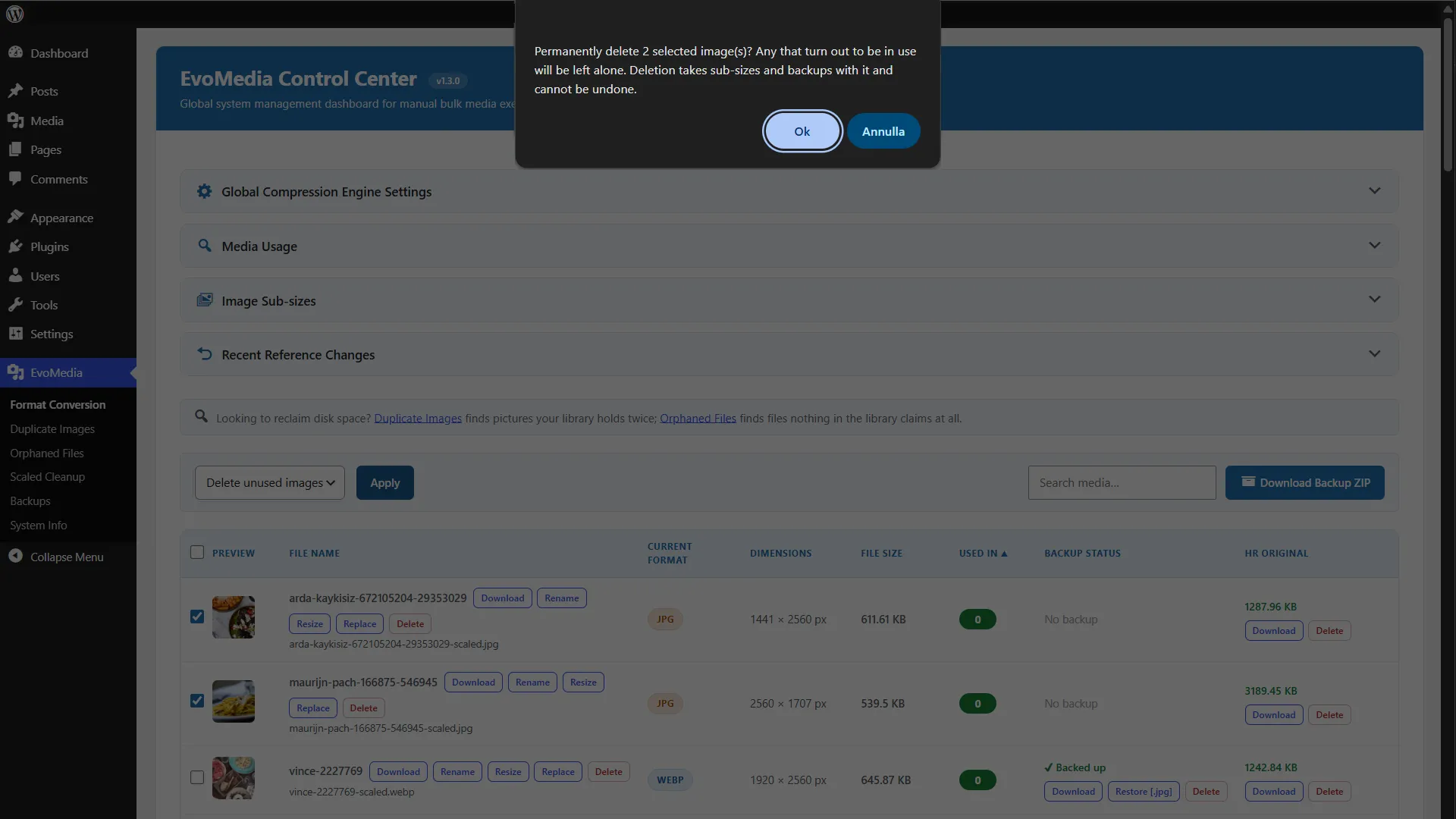 02-evomedia-pro-130-delete-unused-images Deleting unused images in WordPress with EvoMedia Pro