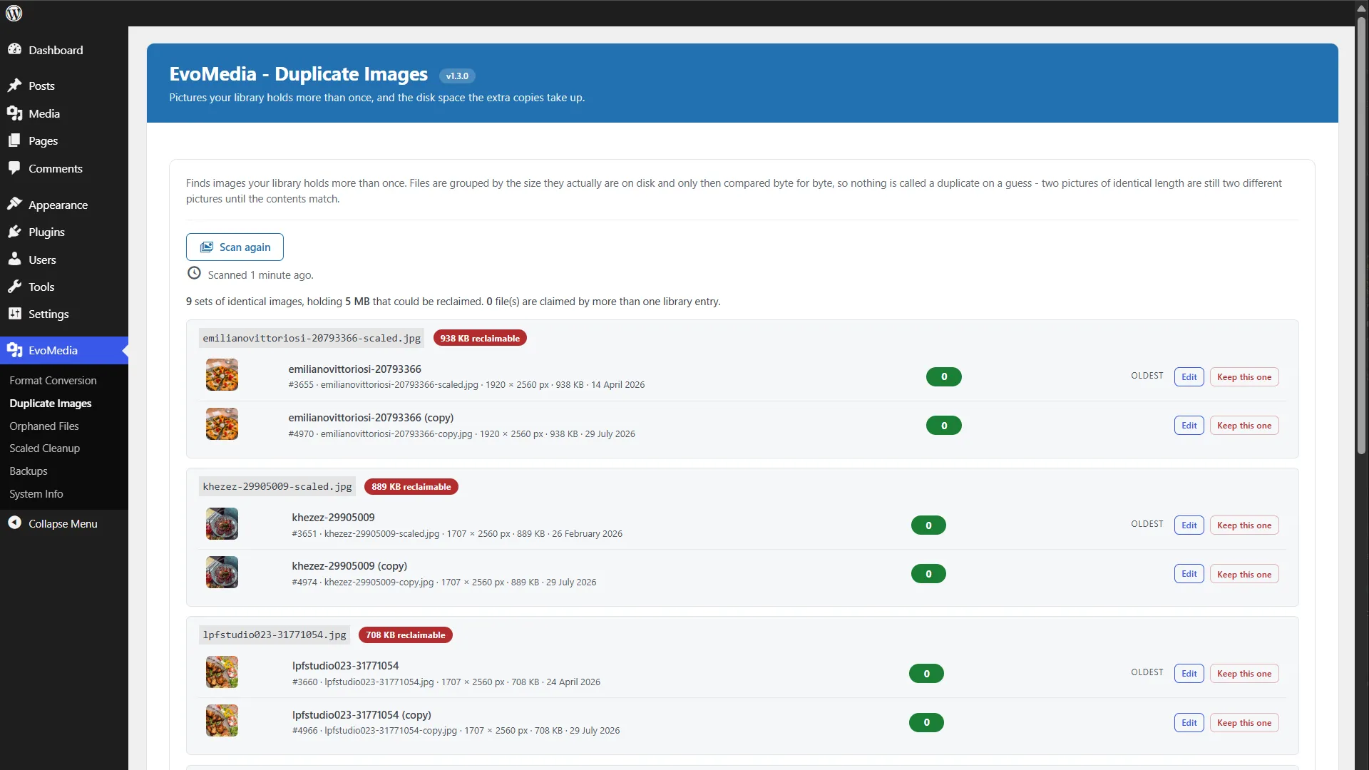 03-evomedia-pro-130-merge-duplicate-images Merging duplicate images in the WordPress media library with EvoMedia Pro