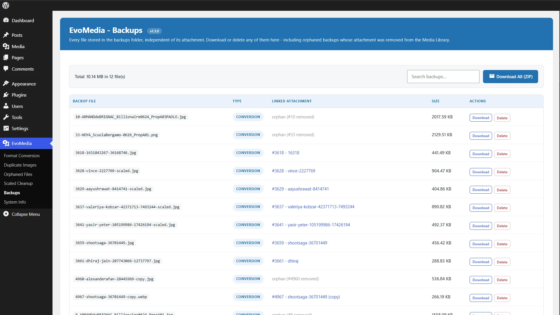 10-evomedia-pro-130-wordpress-media-backups-manager EvoMedia Pro backups manager for WordPress media originals