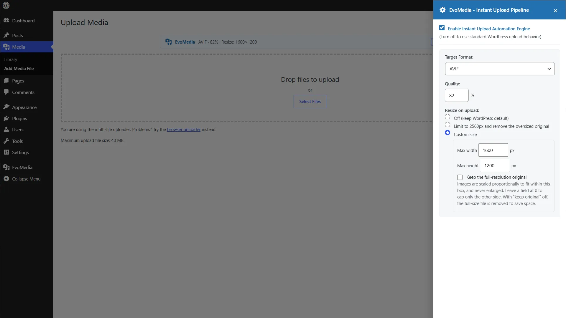 11-evomedia-pro-130-custom-resize-on-upload-wordpress Setting a custom resize size on upload in WordPress with EvoMedia Pro